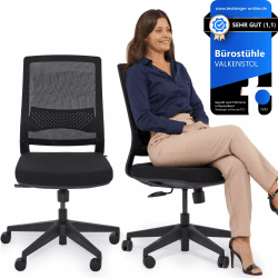 VALKENSTOL M2 Bürostuhl Ergonomisch ohne Armlehne ohne Kopfstütze Ergonomischer Bürostuhl Schwarz Schreibtischstuhl Bürostühle Office Chair Schwarz Essential