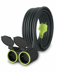 MutecPower 10m Verlängerungskabel mit 2 schuko steckdosen für den aussenbereich IP44 H05RR-F3G 1,5mm² doppel-verlängerung mit 2 schutzkontakt buchsen 2-Fach Outdoor verteiler 10 Meter schwarz/grün 10 Meter 2 Fach
