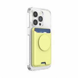 PopSockets Phone Wallet with Expanding Grip and Adapter Ring for MagSafe, Phone Card Holder, Wireless Charging Compatible, Wallet Compatible with MagSafe - Butter Yellow With Grip Yellow