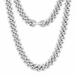 KRKC&CO Panzerkette Herren 8/10/12/14mm, 18K Gold/Weißgold plattiert Cuban Link Chain, Edelstahl Panzerkette Gold Kubanische Gliederkette, Silberkette Hip Hop Kette für Männer Jungen Größe 46-66cm Silbrig CNC-12mm 55.9 Zentimeter