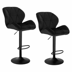 WOLTU® Barhocker BH139sz-2 2er Set Barstuhl Tresenhocker Bistrohocker Designer Hocker mit Rückenlehne, höhenverstellbar, drehbar, Samt Stahl, Schwarz Schwarz Samt
