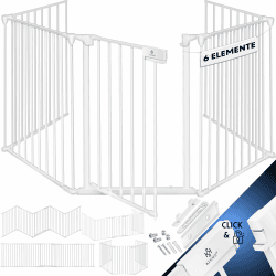 KESSER® Kaminschutzgitter mit Tür 360 cm Metall Ofenschutzgitter Laufgitter Laufstall Absperrgitter Tierschutzgitter Türschutzgitter für Kinder-Sicherung, 6-teilig Elemente (je 60 x 75 cm) Weiß 360cm Weiß