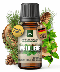 NORDHOLZ® Saunaaufguss BIO [NATURREINE ÄTHERISCHE BIO-ÖLE] Sauna Aufgussmittel #4 Waldliebe 10ml Fichte, Minze, Latschenkiefer - Sauna Aufguss 10ml #4 Waldliebe