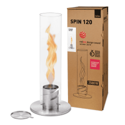 höfats - Spin 120 Silber - Tischkamin für Indoor und Outdoor - Tischfeuer, Windlicht, Gartenfackel und Bioethanolkamin aus Edelstahl