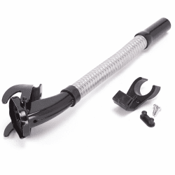 Oxid7® Ausgießer flexibel für Metall Benzinkanister 5,10 oder 20 Liter | Schwarz, 25mm Ausgiesser speziell für Diesel geeignet | Inklusive Halterung für den Kanister, Dichtung und Filterung 38 cm Schwarz Silber