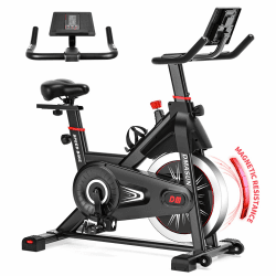 Heimtrainer Fahrrad mit Magnetischem Widerstand, DMASUN Ergometer Heimtrainer mit LCD-Monitor & Tablet-Halter, Leises Stabiles Hometrainer Fahrrad, Verstellbare Sitz, Fitnessbike 160 KG Belastbar Schwarz Rot
