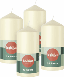 Bolsius Glatte Stumpenkerzen - Elfenbein - 4 Stück - 12 x 6 cm - Dekorative Haushaltkerzen - Brenndauer 33 Stunden - Unparfümierte - Enthält Natürliches Pflanzenwachs - Ohne Palmöl - Adventskranz 12 x 6 cm Elfenbein