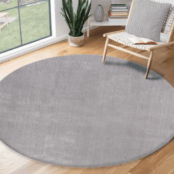 the carpet Relax Moderner Flauschiger Kurzflor Teppich, Anti-Rutsch Unterseite, Waschbar bis 30 Grad, Super Soft, Felloptik, Grau, 160 cm Rund 160 cm Rund Grau