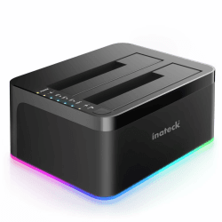 Inateck RGB Festplatten Dockingstation USB 3.0 mit Offline-Klonfunktion, für 2.5 u. 3.5 Zoll SATA HDDs und SSDs, UASP Unterstützt, Schwarz USB A Port