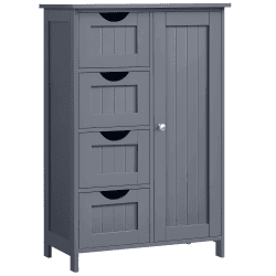 VASAGLE Badezimmerschrank, schmaler Badschrank, Beistellschrank, Kommode, mit 4 Schubladen, Schranktür, verstellbare Ablage, für Wohnzimmer, Küche, Flur, tief, freistehend, grau LHC41GY Dunkelgrau 4 Schubladen (30T x 55B x 82H cm)