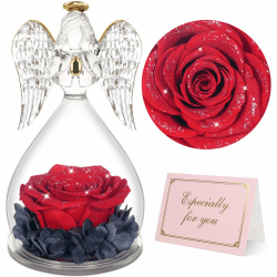 Yamonic Ewige Rose Engel Figur Geschenke für Frauen,Ewige Rose Engel Geschenke für Mama,Geburtstagsgeschenk für Frauen,Oma Geschenk,Ewige Rose im Glas Schutzengel Weihnachten,Muttertagsgeschenk 01rot+sternenhimmel