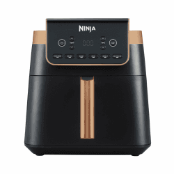 Ninja Heißluftfritteuse MAX PRO, 6,2 L, ölfrei, große Schublade, Rösten, Backen, Air Fry, Antihaftbeschichtet, Spülmaschinenfester Korb & Crisper Gittereinsatz, Silikonzange, Schwarz/Kupfer, AF180EUCP Einzel 6.2L Kupfer/Schwarz