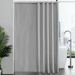 Duschvorhang Überlänge für Badezimmer, Badvorhang Anti-schimmel Textil für Badewanne und Dusche, Vorhang aus Stoff Antibakteriell Waschbar, mit 12 Haken Extra Groß Grau 200x240cm. H240 x B200 cm (1er Pack) Grau