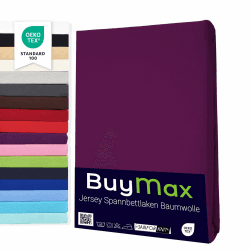 Buymax Spannbettlaken 160x200cm Doppelpack 100% Baumwolle Spannbetttuch Bettlaken Jersey, Matratzenhöhe bis 25 cm, Farbe Aubergine 160x200x30 cm Aubergine 2