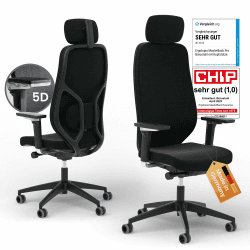 Ergotopia MasterBack Pro ergonomischer Bürostuhl mit 3D Neigungsmechanik - Premium Schreibtischstuhl Made in Germany mit Lordosenstütze, Synchronmechanik & verstellbaren 5D Armlehnen Pro Schwarz