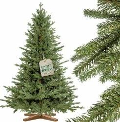 FAIRYTREES Weihnachtsbaum künstlich 220cm BAYERISCHE Tanne Premium | Made in EU | Christbaum Holzständer | Tannenbaum künstlich mit Naturgetreue Spritzguss Elemente 220 cm Bayerischetanne Premium
