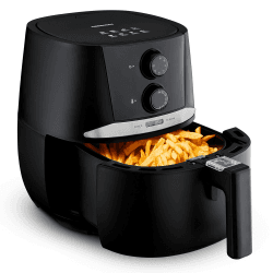 MEDION E20 L Heißluftfritteuse (3,2 Liter Frittierkorb, ca. 1400 Watt, einfache Bedienung, ölfreies Frittieren, 30 Min Timer, Überhitzungsschutz, MD10711) schwarz 3,2 Liter Schwarz