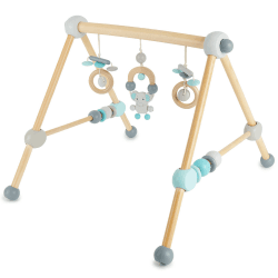 Bieco Spielbogen Baby | Montessori Spielbogen | Spielebogen Babies Holz Wickeltisch | Holzbogen Baby Spieletrapez Babies Holz Baby Gym Holz Holzspielbogen Baby Spielbogen Holz Baby Spielebogen Weich Pastell Blau/Grau