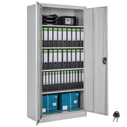tectake® Aktenschrank, Büroschrank abschließbar, Mehrzweckschrank aus Stahl, Allzweckschrank mit 2 Türen, inkl. 3 höhenverstellbare Einlegeböden, Aktenschrank abschließbar 180x80x40 cm - grau
