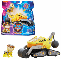 PAW PATROL: Der Mighty Kinofilm, Superhelden-Basis-Fahrzeug von Rubble mit Welpenfigur, Baustellenfahrzeug mit Licht- und Geräuscheffekten, Spielzeug geeignet für Kinder ab 3 Jahren