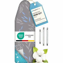 Super Soft 5 Schichten Turbo-Bügelbrettbezug 140x40, Vergleichssieger aus Deutschland, ÖKOTEX Baumwoll-Polsterung, schneller mit Thermoreflexion, 5 Größen, EasyFit+Spanner, XXL Fläche 130-140x38-45cm Blaugrau XXL