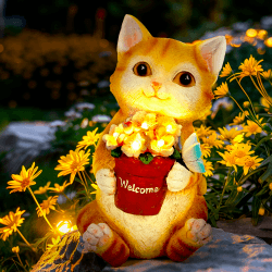GIGALUMI Niedliche Katze Gartendekoration Figur Solarbetriebene LED Lichter, Geschenke für Frauen, Geburtstagsgeschenk für Frauen, Geschenke für Katzenliebhaber, Katze Deko für Draußen, Hof
