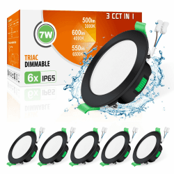 ALUSSO LED Einbaustrahler 230V Dimmbar IP65 Schwarz Spots Ultra Flach Deckenspots 7W Einbauleuchten Warmweiß Neutralweiß Kaltweiß Einbauspots Deckenstrahler für Badezimmer Wohnzimmer Küche, 6er Set Rund Schwarz 7W IP65, 6er Set