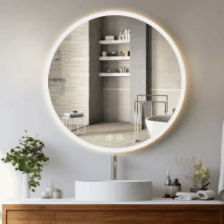 YOLEO Badspiegel rund mit Beleuchtung 70cm, LED Spiegel mit Touchschalter, Badzimmerspiegel LED Beschlagfrei, 3 stufenlos einstellbare Lichtfarbe 70L x 70B cm