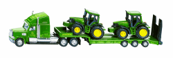 siku 1837, Tieflader mit 2 John Deere Traktoren, 1:87, Metall/Kunststoff, Grün, Klappbare Heckklappe Tieflader mit 2 Traktoren