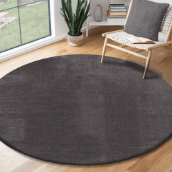 the carpet Relax Moderner Flauschiger Kurzflor Teppich, Anti-Rutsch Unterseite, Waschbar bis 30 Grad, Super Soft, Felloptik, Anthrazit, 120 x 120 cm Rund 120 cm Rund Anthrazit