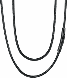 FaithHeart Kunstleder Kette Schwarz Gewebt mit Verschluss für Herren Damen 2/3mm Breit,Damenkette Herrenkette Necklace Frauen Männer Schmuck,Kette mit Gravur Personalisierte Geschenke 01-2mm Schwarz(mit Schwarz Verschluss) 55.0 Zentimeter