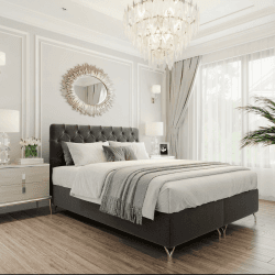 Boxspringbett GracePLUS 160x200 Schwarz Doppelbett Bett mit Bonellmatratze Topper und Bettkasten Glamour Polsterbett mit silbernen 12 cm Beinen Modern Schlafzimmer Vintage Schlafzimmerbett Schwarz 160x200