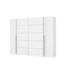 Forte Narago Schrank 270, weißer Kleiderschrank, Schwebetürenschrank mit Drehtüren, Weiß Matt, 270,3 cm breit x 210,5 cm hoch x 61,2 cm tief Weiß Matt 270 x 210