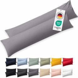 Blumtal Seitenschläferkissen Bezug 40 x 145 (2er Set Kissenbezüge) - Grau - 100% Baumwolle, Oeko-Tex Zertifiziert, Kissenbezug für Seitenschläferkissen, Kissenhülle mit Reißverschluss 145 x 40 cm, 2 Stück Grau