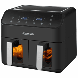 Heißluftfritteuse 2 Kammern 8 Liter Heissluftfritteuse Fritteuse Grillen Backen Dörren Dörrautomat Frittieren XXL Air Fryer Friteuse ohne Öl Heißluftofen Heißluftgrill 4 in 1 Mini Backofen