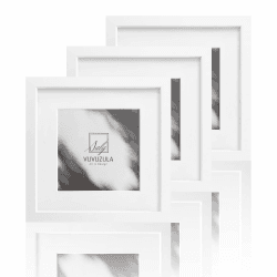 VUVUZULA Bilderrahmen 15x15cm Weiß Holz 3er Set Holzrahmen Quadratisch Fotorahmen MDF Rahmen mit Passepartout 10x10cm Weiß 15x15cm