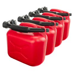 Trevendo Kraftstoffkanister für Benzin und Diesel, Benzinkanister, Reservekanister, Deckel mit Dichtring, Flexibler Ausgießer, AdBlue-beständig, rot (4 Kanister, 5 Liter)