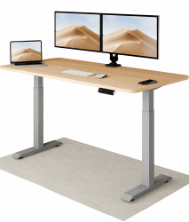 Desktronic Höhenverstellbarer Schreibtisch 160x80 cm - Stabiler Schreibtisch Höhenverstellbar Elektrisch - Standing Desk mit Touchscreen und Integrierten Ladesteckern Grau + Eiche 160 x 80 cm