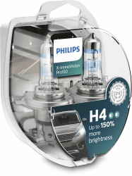 Philips Halogen, X-tremeVision Pro150 H4 Scheinwerferlampe +150%, Doppelset, 567028, Twin box, Weiß Twin box H4 Single