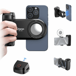 ULANZI MA35 Smartphone Handle Grip, Magnetischer Smartphone Grip mit 15M Abnehmbarer Drahtlose Fernbedienung, Smartphone Handgriff mit 1/4" Schraube und Cold Shoe Mount, für, Selfie, Vlog, iPhone 16