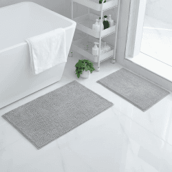 Homaxy Chenille Badezimmerteppich Set 2 teilig rutschfeste Badematte Set Weich Saugfähige Badteppich Set Waschbar Badvorleger- 40x60 cm+50x80 cm, Hellgrau 40x60 cm+50x80 cm Hellgrau