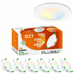 ALUSSO LED Einbaustrahler 230V, 4W 68mm Dimmbar LED Spots, 310LM IP44 Bad LED Einbauleuchten, Warmweiß 3000K Neutralweiß 4000K Kaltweiß 6500K LED Deckenspots für Wohnzimmer, 6er Set 4W, Durchmesser 78MM, Lochmaß 55-68MM Weiß