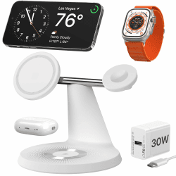 Kompatibel mit Magsafe Ladegerät,QTlier Ladestation Apple Watch und iPhone Kompatibel mit iPhone 16/15/14/13/12 Serie,Mag Safe Ladestation für Apple Watch 10/9/8/7/6/5/4/SE und AirPods 3/2/Pro (Weiß)