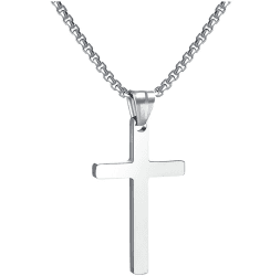 RWQIAN Kreuzkette Herren Kreuz kette Silber Gold Schwarz,Edelstahl Männer Anhänger Kreuz Halskette Schmuck für Damen 16"-24" Silber 0.7*1.2" 18.0 Zoll
