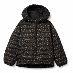Amazon Essentials Mädchen Leichte, Wasserabweisende, verstaubare Kapuzenjacke 11-12 Jahre Schwarz Sterne