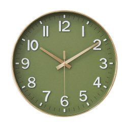 HZDHCLH Funkuhr 30 cm Großes Ziffernblatt Wanduhr Geräuschlos,Geeignet für Schule, Zuhause, Wanddekoration Goldgrün