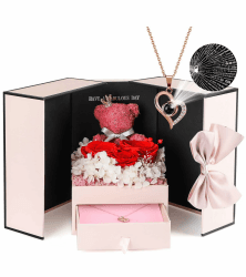 ADDWel Ewige Echte Rose mit Kette ' Dich ich Liebe' 100 Sprachen Gravur, Love Halskette mit Rose Geschenke Box für Freundin, Geschenke für Frauen, Muttertag, Valentinstag, Weihnachtstag Rosa Schachtel Stein