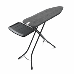 Brabantia - Bügelbrett B - für Dampferzeuger - Extra großer Metallständer - Höhenverstellbar - Solider Vierfußrahmen - Leicht versetzbar - Geräte bis zu 40 x 22 cm - Denim Black - 124 x 38 cm B Bügeltisch (124 x 38 cm) Dampfstationsablage Denim Black