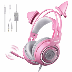 Somic G951S Rosa Gaming-Headset mit Mikrofon, Mädchen Frauen Rosa Katze Ohr-Kopfhörer mit 3,5-mm-Kabel für Xbox One, PS4, Smartphone