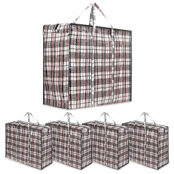 Jumbo Tasche mit Reißverschluss Aufbewahrungstasche Kleidung Storage Bag Große Taschen XXL Kariert Plastiktasche mit Reißverschluss Unterbettkommode Aufbewahrungs (5er Pack)